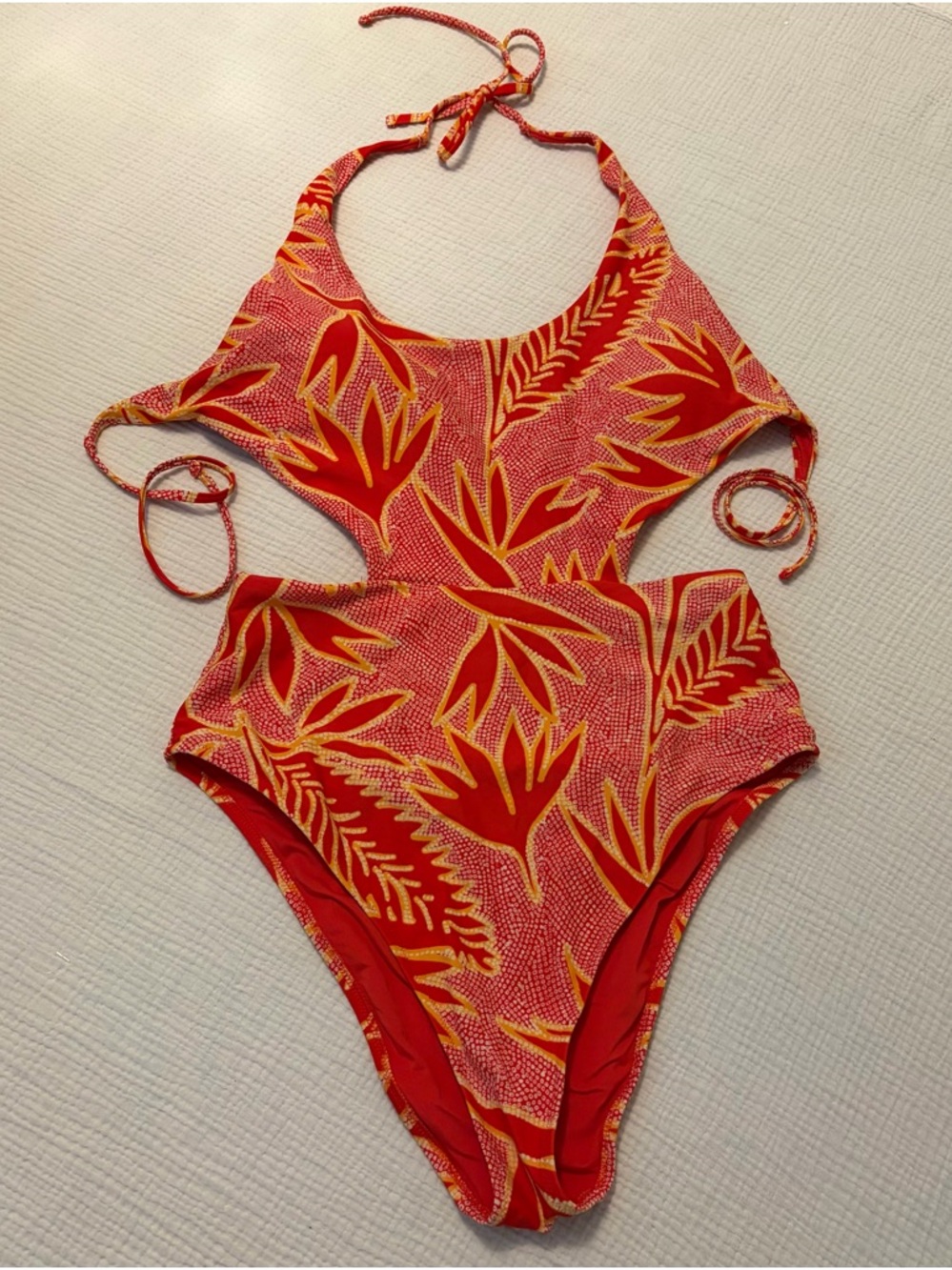 Women’s Red Tropical Cutout One-Piece Swimsuit